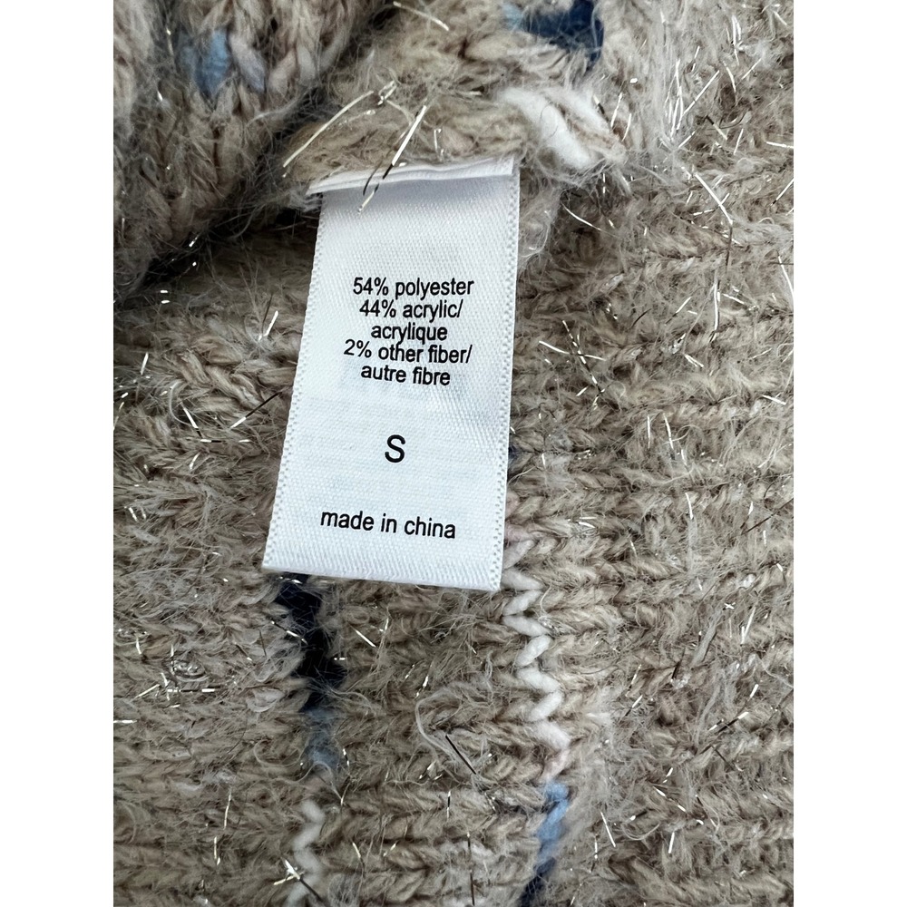 Maurice's Sweater Women's S Small Pullover Beige Blue Crew Neck Silver Tinsel - Picture 8 of 9